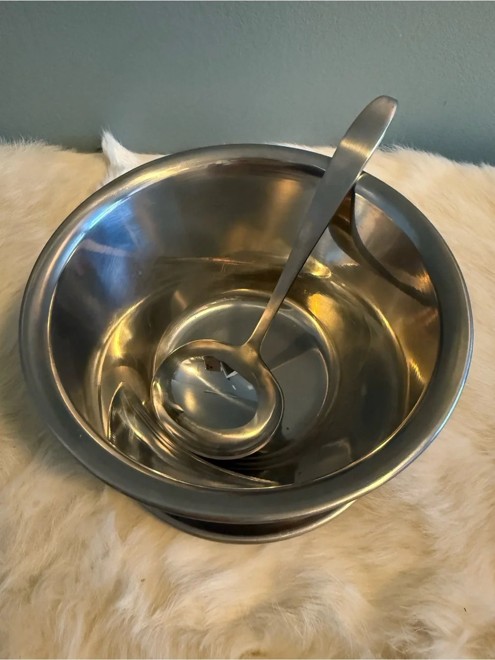 Leonard Denmark Vintage Stainless Steel Gravy Boat with Spoon